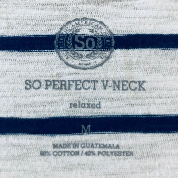 SO Perfect Relaxed V-neck Pocket Shirt, Navy/White Striped (M) - Picture 5 of 7